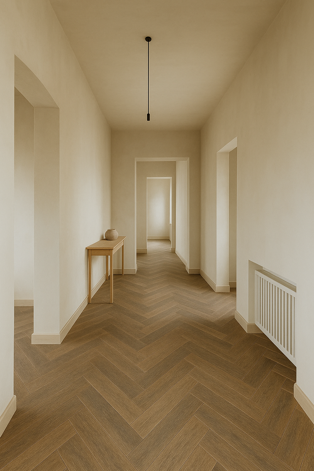 Parchet herringbone nuanța deschisă, compatibil cu încălzirea în pardoseală, uleiat.