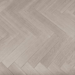 Parchet multistratificat model herringbone alb-gri deschis, ideal pentru stil japandi sau modern.