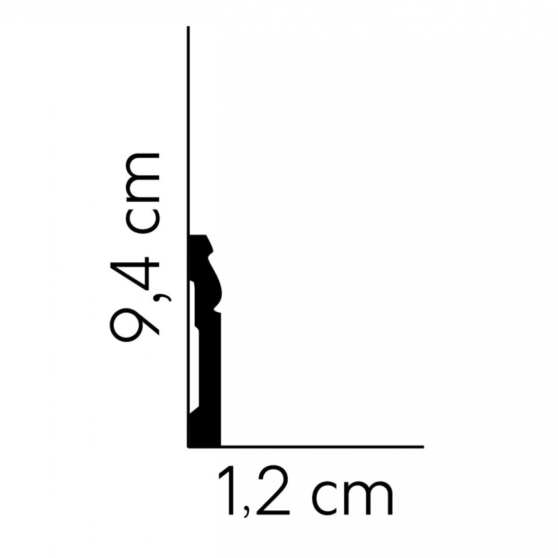 Schiță tehnică profil MD094 – dimensiuni 200 x 9,4 x 1,2 cm, vedere laterală