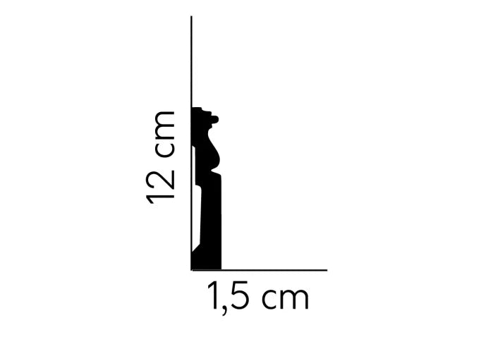 Schiță tehnică profil MD095 – dimensiuni 200 x 12 x 1,5 cm, vedere laterală