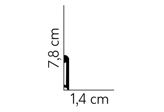 Schiță tehnică profil MD234 – dimensiuni 200 x 7,8 x 1,4 cm, vedere laterală