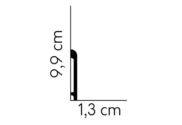 Schiță tehnică profil MD236 – dimensiuni 200 x 9,9 x 1,3 cm, vedere laterală