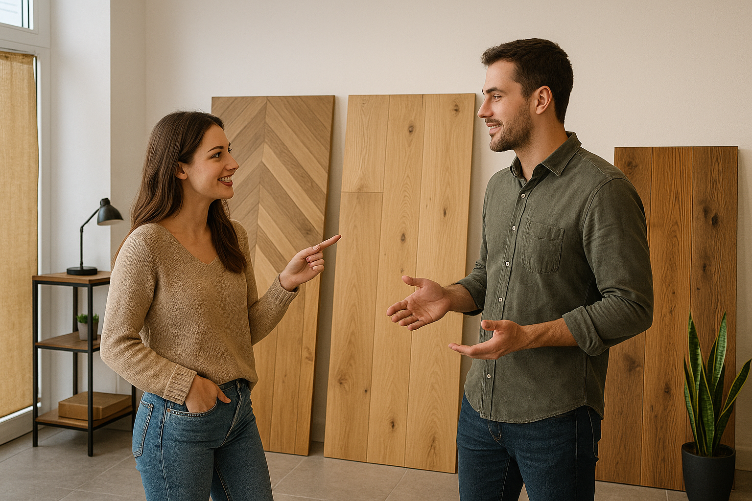 Showroom Lilhome din Baia Mare cu parchet si persoane in interior
