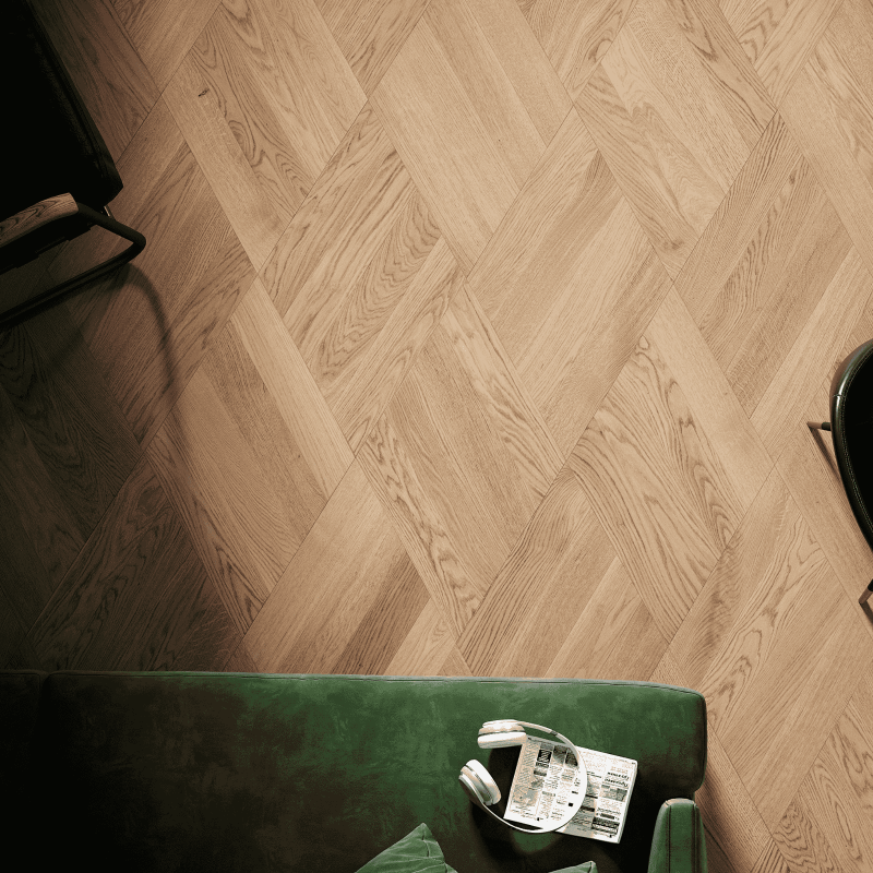 Parchet in camera de zi in format diamant sau bavarez din stejar pentru incalzire in pardoseala, la Lilhome Baia Mare str. Vasile Lucaciu Nr. 122