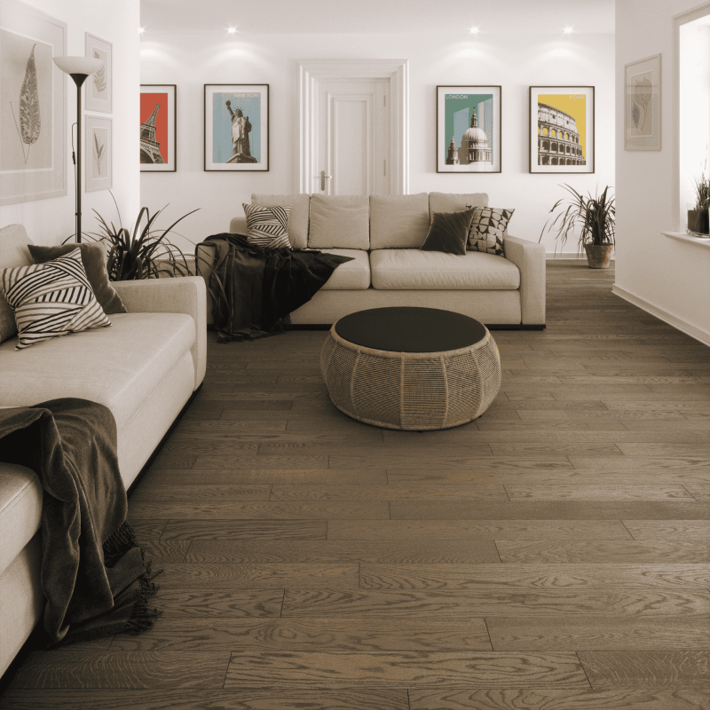 Parchet stratificat din stejar in format dusumea, culoare gri verzui pentru living, casa sau apartament amenajat in stil modern