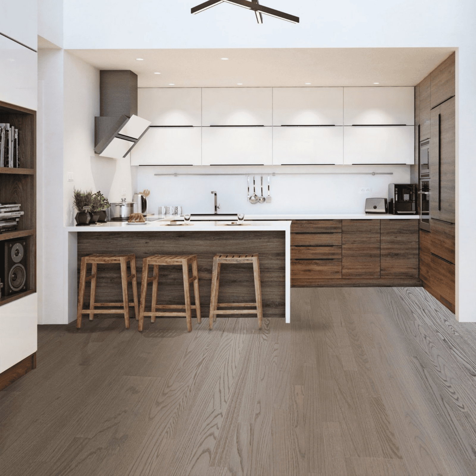 Parchet triplu stratificat intro bucatarie living amenajat 