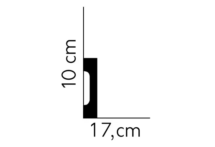 Schiță tehnică plintă MD009 – dimensiuni 200 x 10 x 1,7 cm, vedere laterală