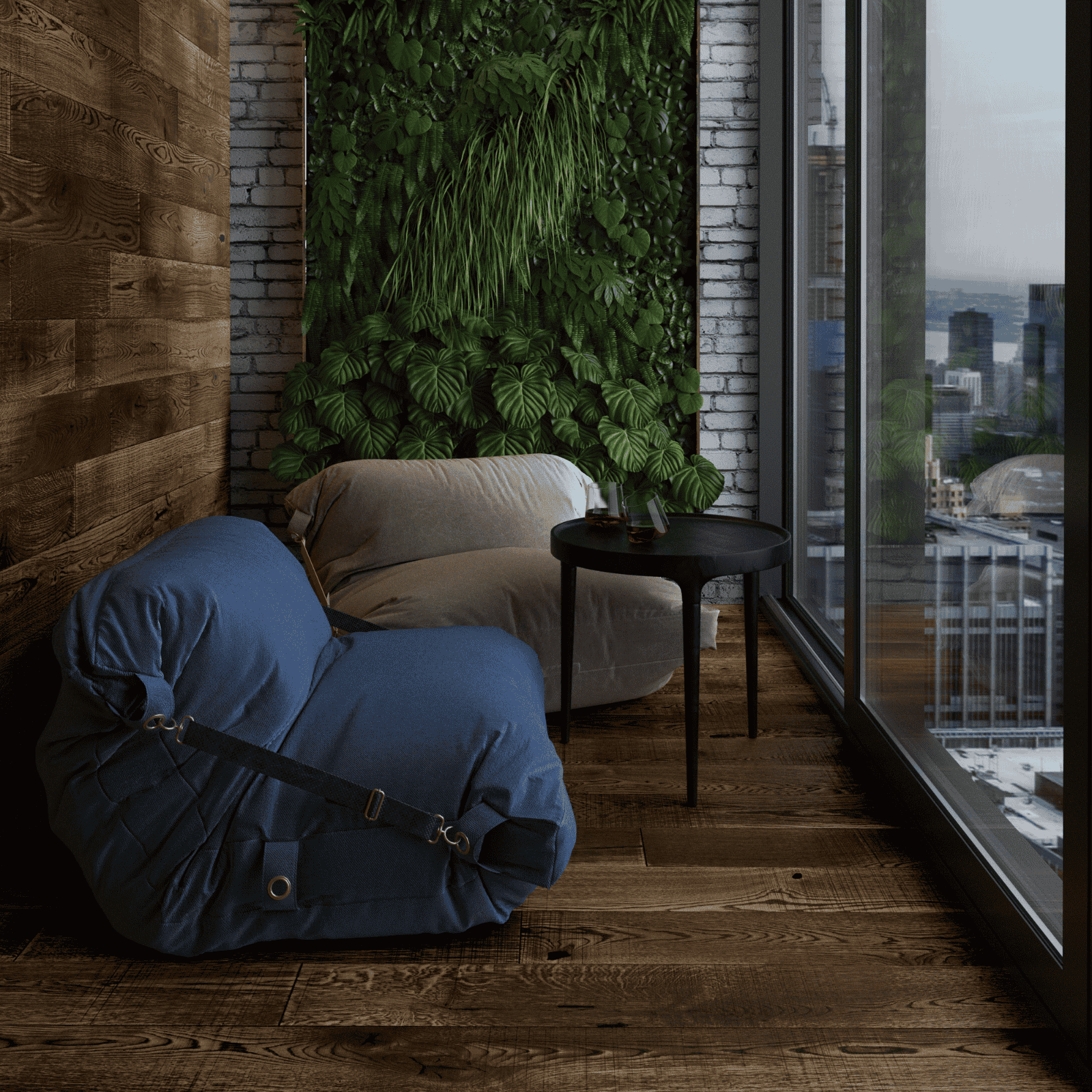 Balcon amenajat cu parchet stratificat in stil industrial